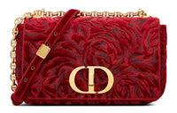 DIOR Caro Velvet Crossbody Bag Medium Size Women's Red