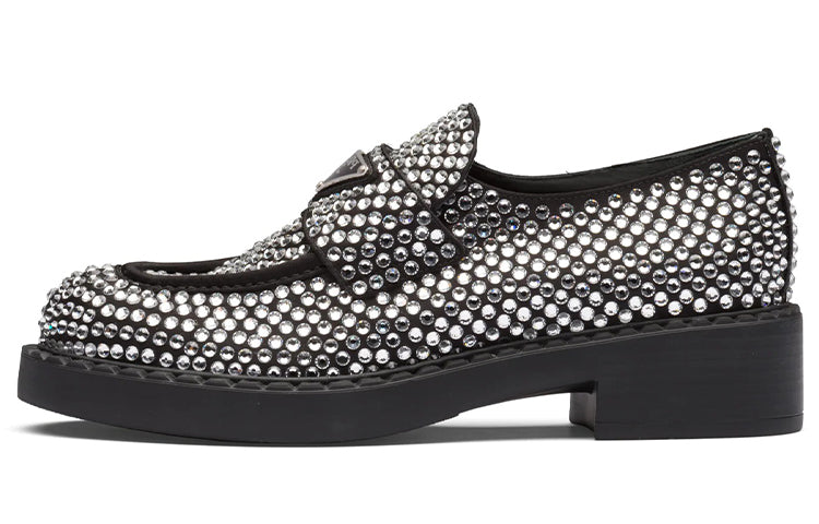 PRADA 50mm Crystal Loafer Black Satin Women's