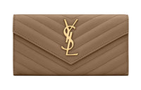 SAINT LAURENT CASSANDRE Cow Leather Wallet Large Size Women's Taupe