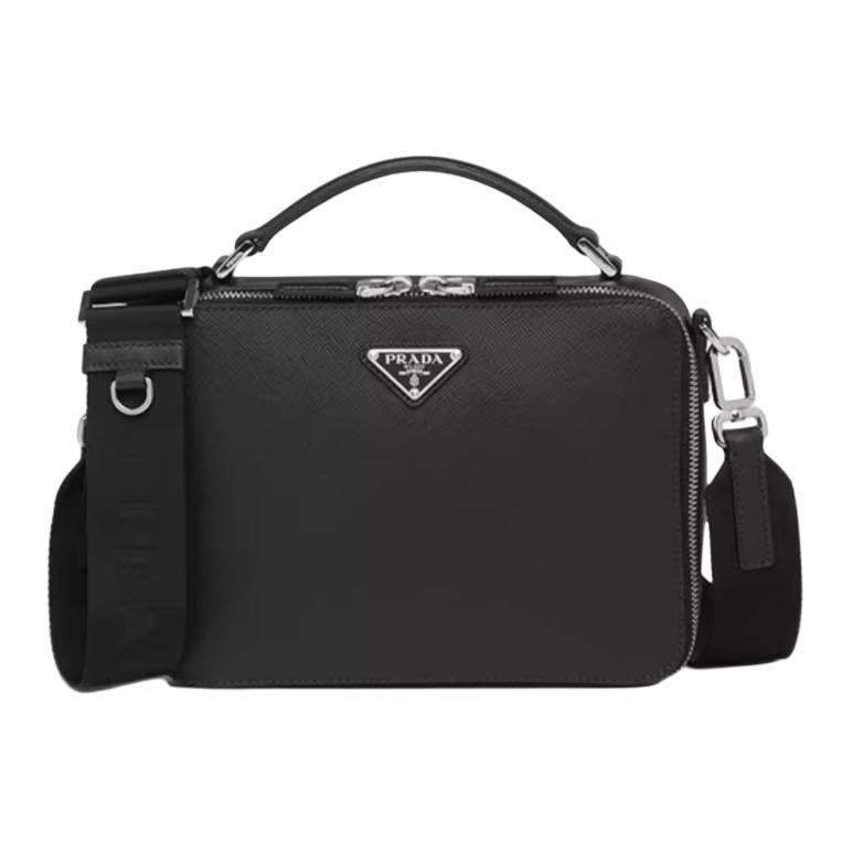 PRADA Brique Blended Material Messenger Bag, Shoulder Bag Trumpets Men's Black