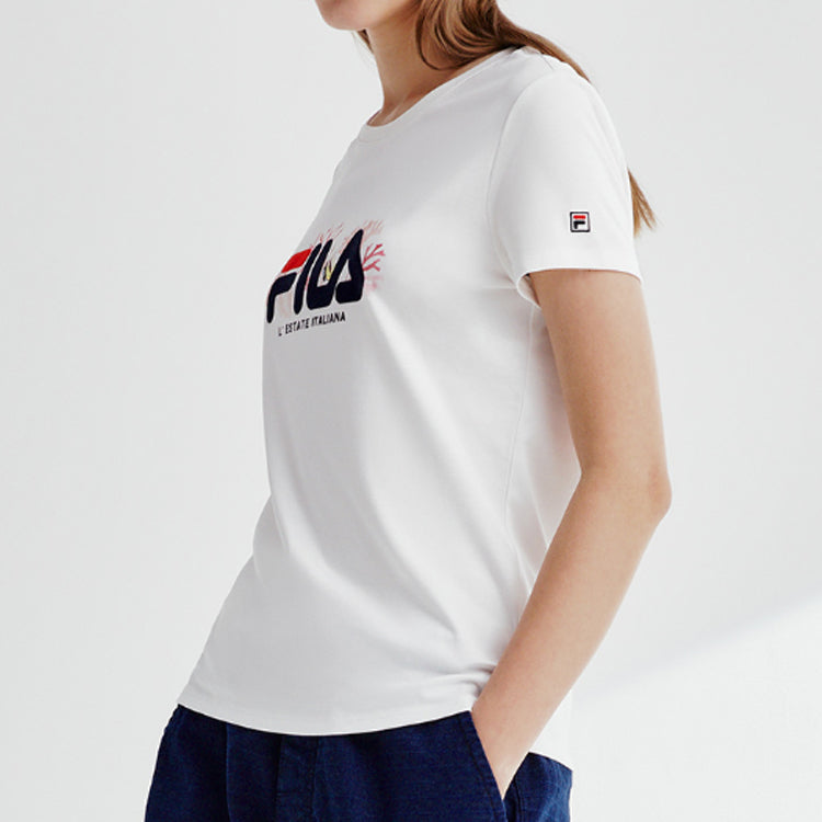 (WMNS) FILA Athleisure Casual Sports Printing Short Sleeve White F11W928129F-WT