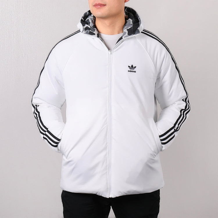 adidas originals Sports Camouflage Printing Splicing Reversible hooded down Jacket White DP8550