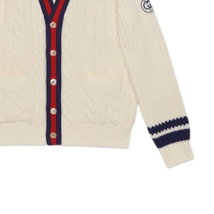 Gucci Cable Wool Knit Cardigan With Web 'Ivory' 763373-XKDPC-9189