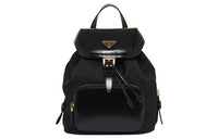 PRADA Recycled Nylon Mixed With Shiny Leather Backpack Women's Black