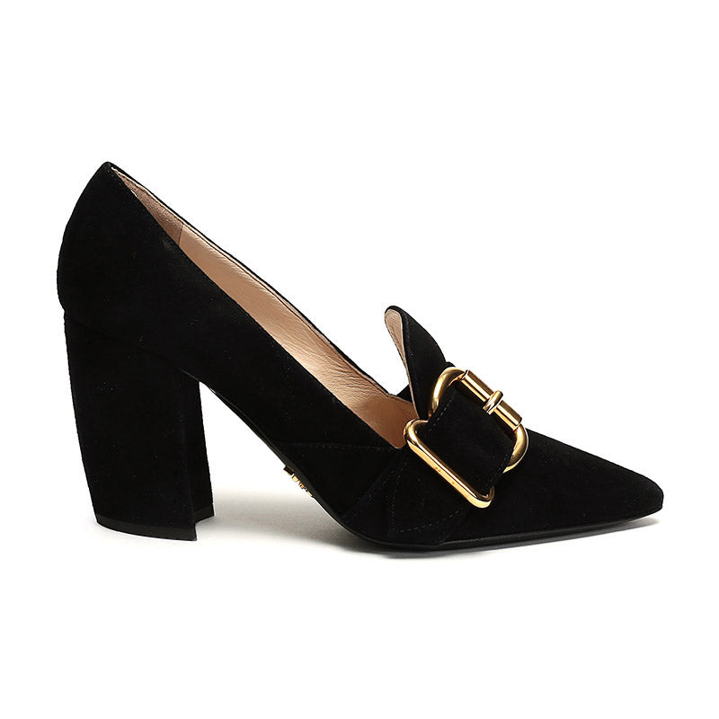 PRADA Fringed Buckle Suede Pointy Pumps 'Black' Women's