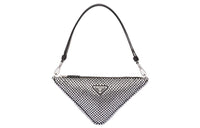 PRADA Triangle Faux Crystal Satin Fabric One Shoulder Handbag Mini Women's Black