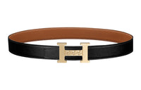 HERMES 5382 Gourmette Gold Buckle Epsom Calfskin Belt Unisex Black/Gold Width: 3.2cm