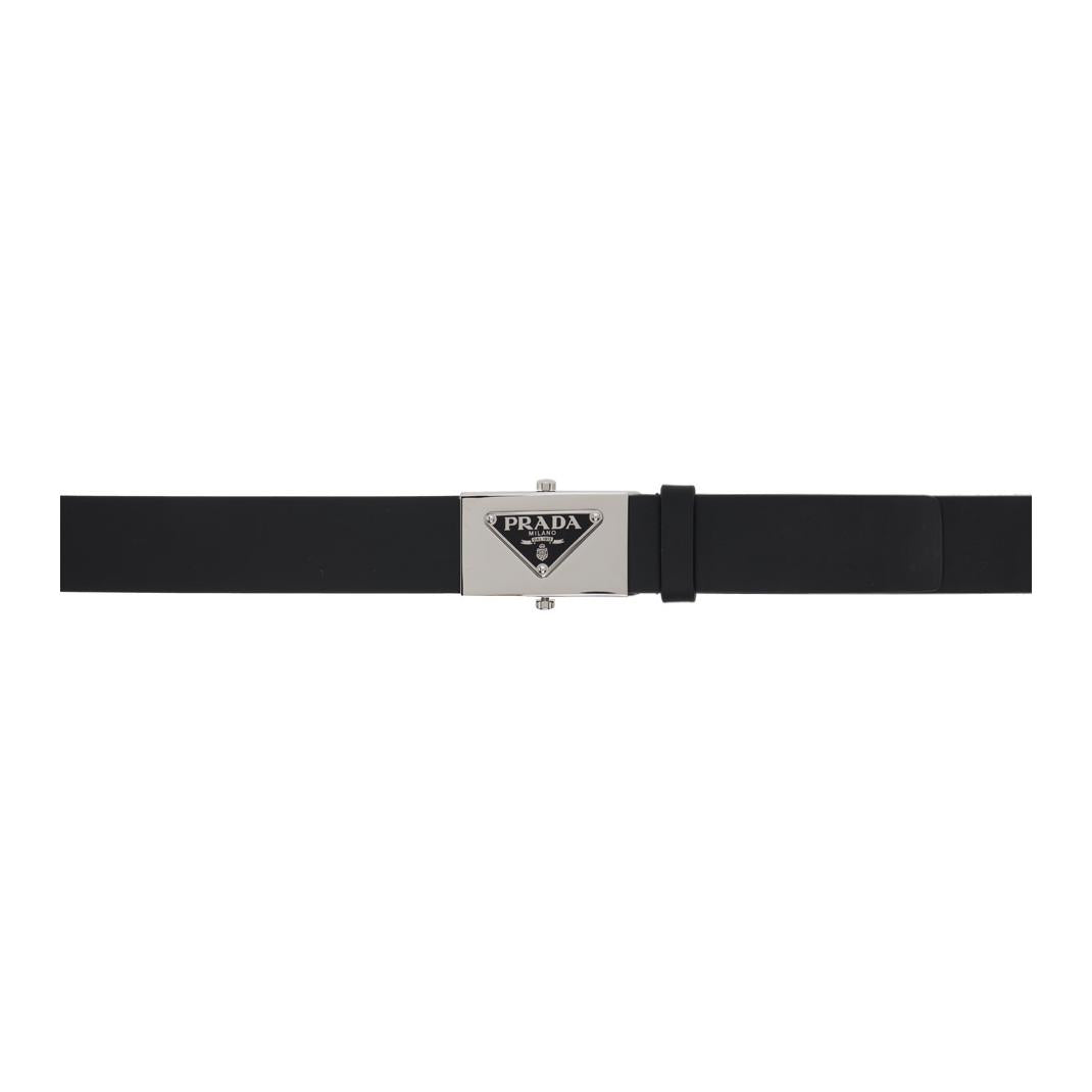 PRADA Brand Logo Leather Leather Belts Men's Black Width: 3.8cm