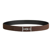 HERMES Stainless Steel Leather Belts Women's Black Width: 3.2CM
