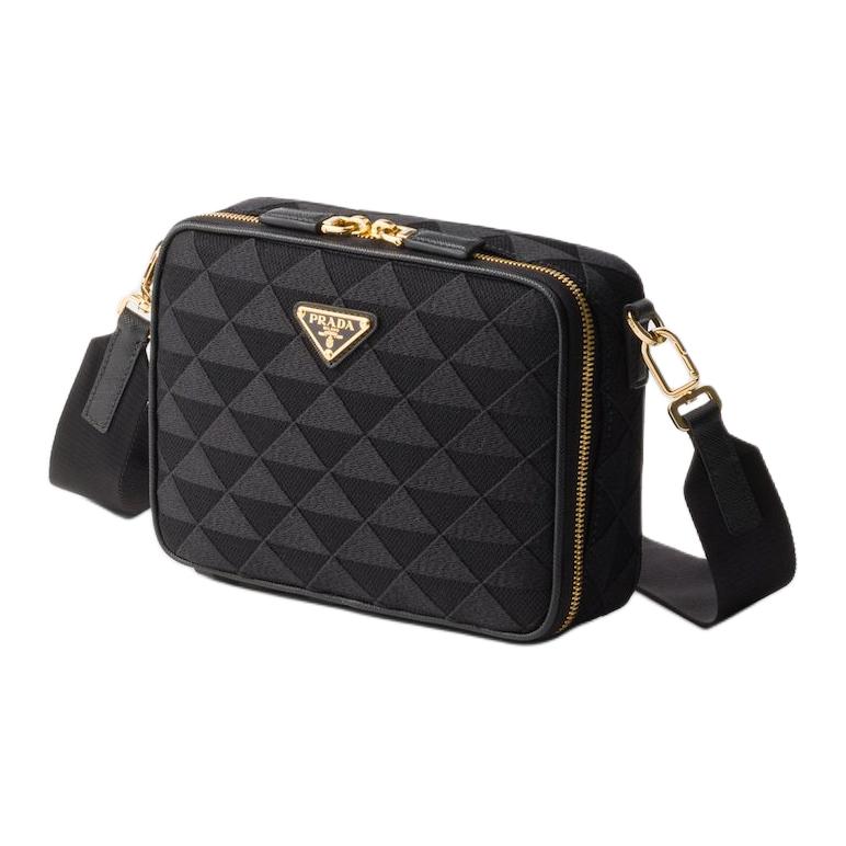 PRADA Brique Fabric With Leather Shoulder Bag Crossbody Bag Women's Black