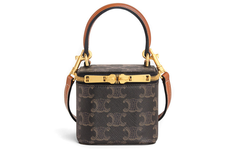 CELINE Triomphe Canvas-paneled Calfskin Trim Box Bag Shoulder Bag Crossbody Bag Handbag Mini Women's Tawny
