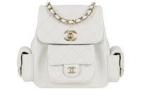 CHANEL Grained Cow Leather Backpack Small Size Unisex White