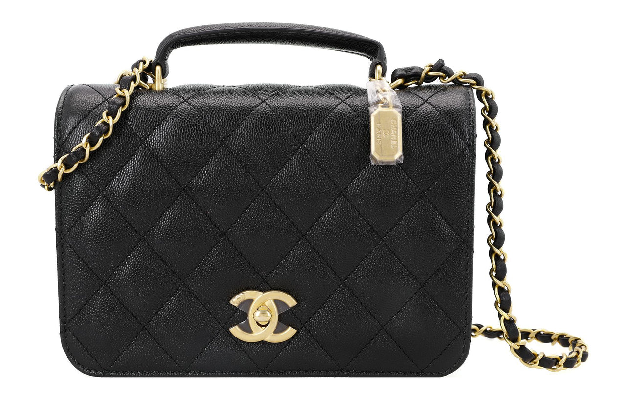 CHANEL Litchi Grain Cow Leather Shoulder Bag Regular Women's Black