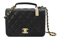 CHANEL Litchi Grain Cow Leather Shoulder Bag Regular Women's Black