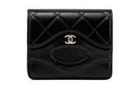 CHANEL Shiny Calfskin Coin Purses Card Holders Women's Black