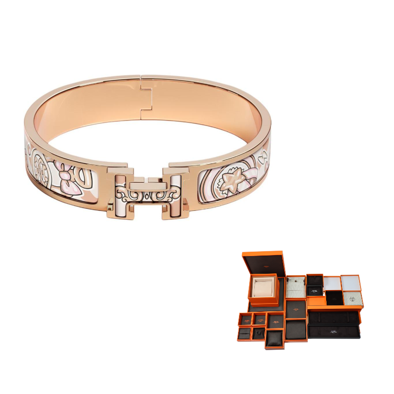 HERMES Enamel, Rose Gold Tone Plated Bangles Women's Gold