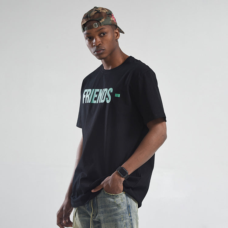 VLONE Friends Back Large Logo Printing Couple Style Short Sleeve Black Green VLTE17SS002-BLK
