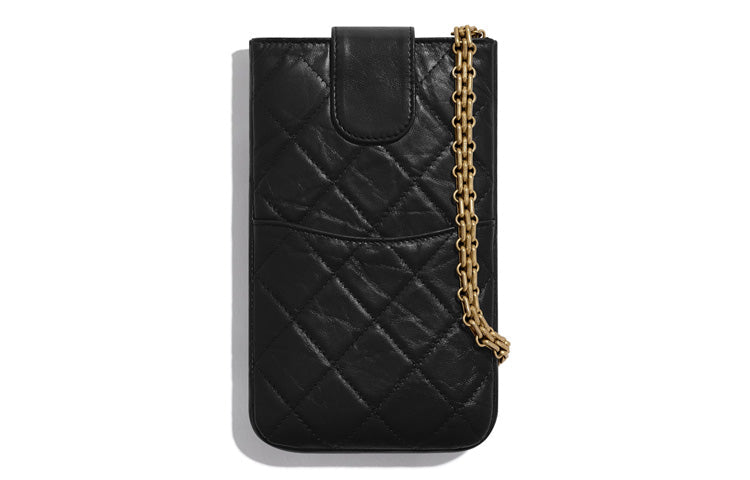 CHANEL Calfskin Cell Phone Pouch Regular Women's Black