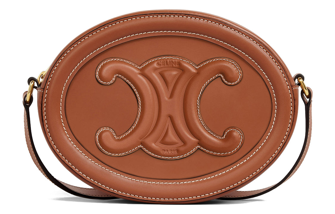 CELINE Cuir Triomphe Smooth Cow Leather Mooncake Bag Shoulder Bag Crossbody Bag Medium Size Women's Tawny