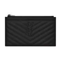 SAINT LAURENT Monogram Quilted Leather Clutch Wallet Women's Black