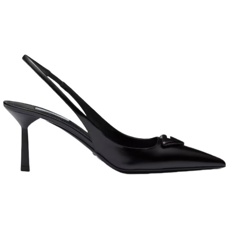 PRADA Patched Logo Brushed Leather Slingback Heels 'Black' Women's