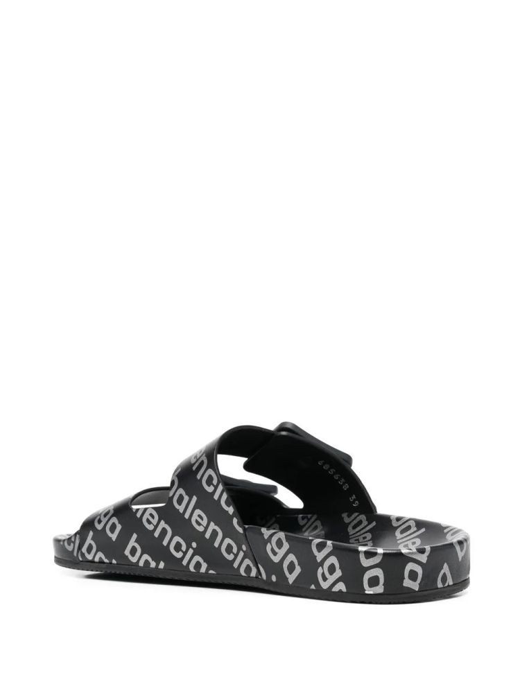 Balenciaga Logo Print Mallorca Flat Sandals 'Black White Logo'