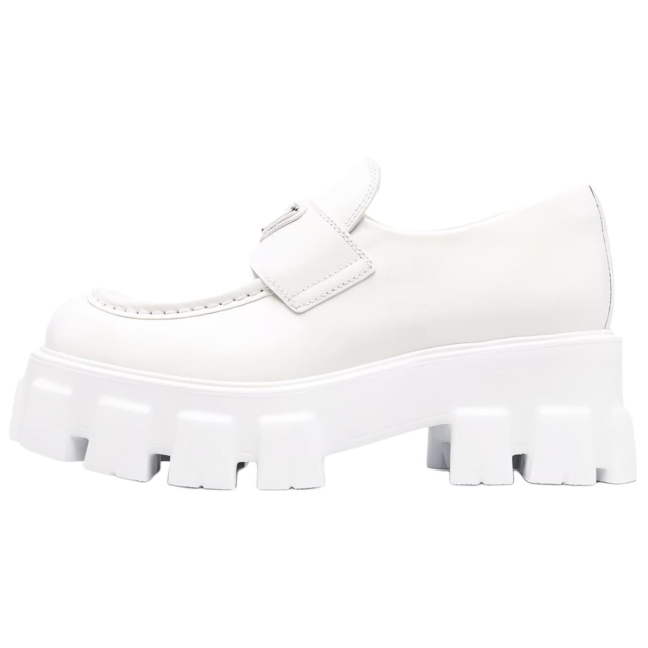 PRADA Brushed Leather Monolith Loafers 'White' Women's