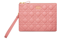 DIOR Caro Soft Wicker Pattern Calfskin Clutch Medium Size Women's Light Pink