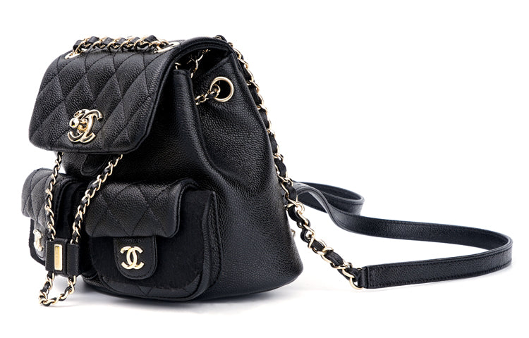 CHANEL Grained Embossed Cow Leather Backpack Small Size Women's Black