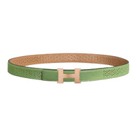 HERMES Calfskin Leather Belts Women's Green Brown Width 2.4CM