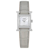 HERMES Wrist Watch Quartz Movement Crocodile Leather Strap 21*17mm White Dial Women's Watch