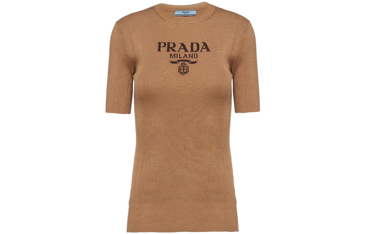 PRADA Logo intarsia Silk Top