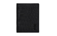 SAINT LAURENT Crocodile Pattern Embossed Matte Leather Card Holder Card Holder Men's Black