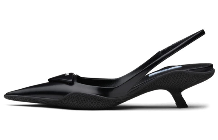PRADA 30mm Sling Back Pumps Black Brushed Leather