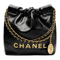 CHANEL 22 Shiny Calfskin Mini Handbag Women's Black