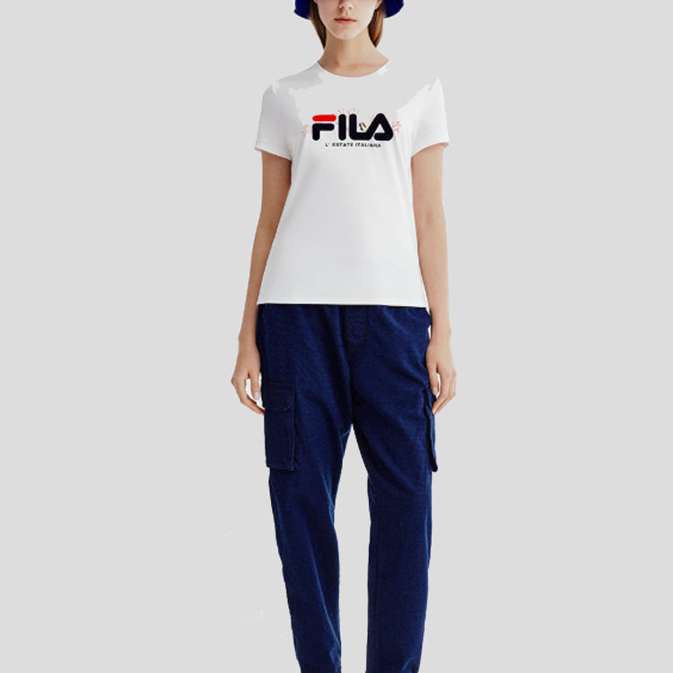 (WMNS) FILA Athleisure Casual Sports Printing Short Sleeve White F11W928129F-WT