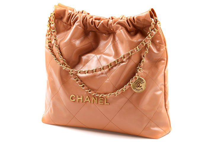 CHANEL 22Bag Shiny Calfskin Tote Bag, Shopping Bag, Shoulder Bag Women's Brown