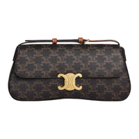 CELINE TRIOMPHE Canvas With Calfskin Shoulder Bag Crossbody Bag Handbag Medium Size Women's Brown