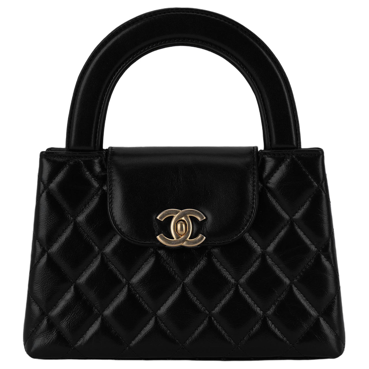 CHANEL Kelly Shiny Crumpled Calfskin Chain Mini Shopping Bag Women's Black