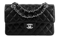 CHANEL Classic Flap CF Grained Embossed Cow Leather Mouth Cover Bag Crossbody Bag Small Size Women's Black