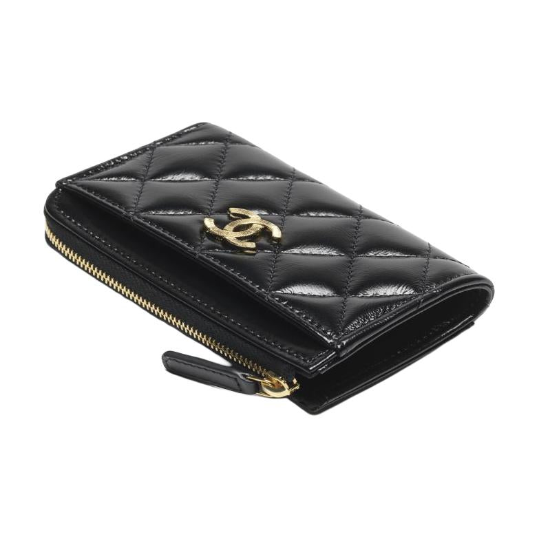 CHANEL Bright Lambskin Wallet, Card Holder Women's Black