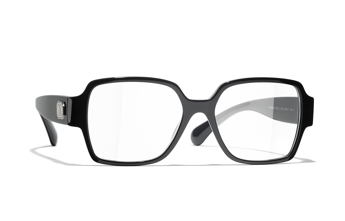 CHANEL Plate Frame Square Eyeglass Frames Unisex Black