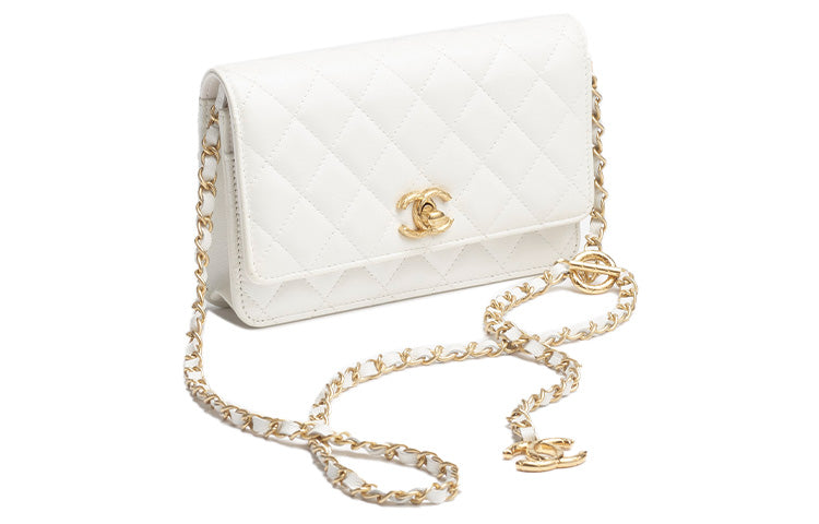 CHANEL Grained Calfskin Shoulder Bag Crossbody Bag Women's White