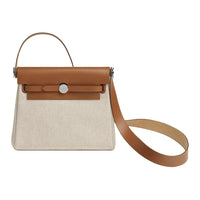 HERMES Canvas With Leather Crossbody Bag Shoulder Bag Mini Women's Gold Brown