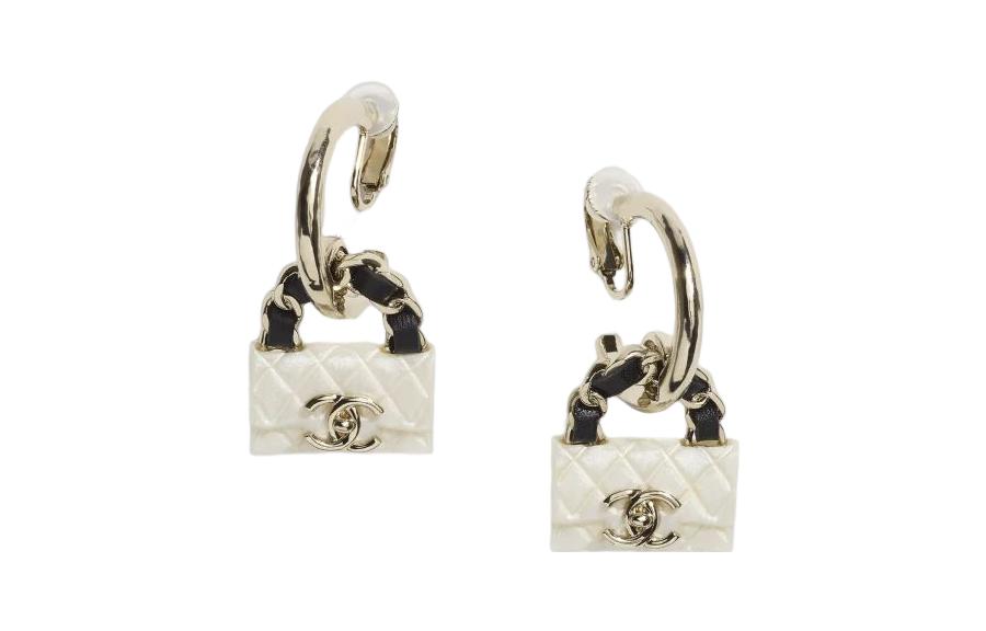 CHANEL Resin Metal Leather Earrings Women's