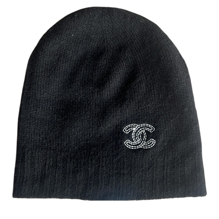 CHANEL Cashmere Cotton Beanies Unisex Black