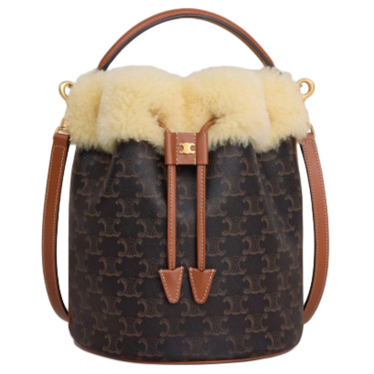 CELINE Cow Leather Bucket Bag Handbag Shoulder Bag Crossbody Bag Women's Tawny