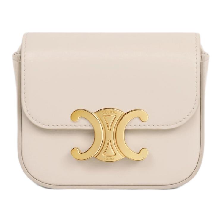 CELINE Triomphe Calfskin Shoulder Bag, Crossbody Bag Mini Women's Light Beige