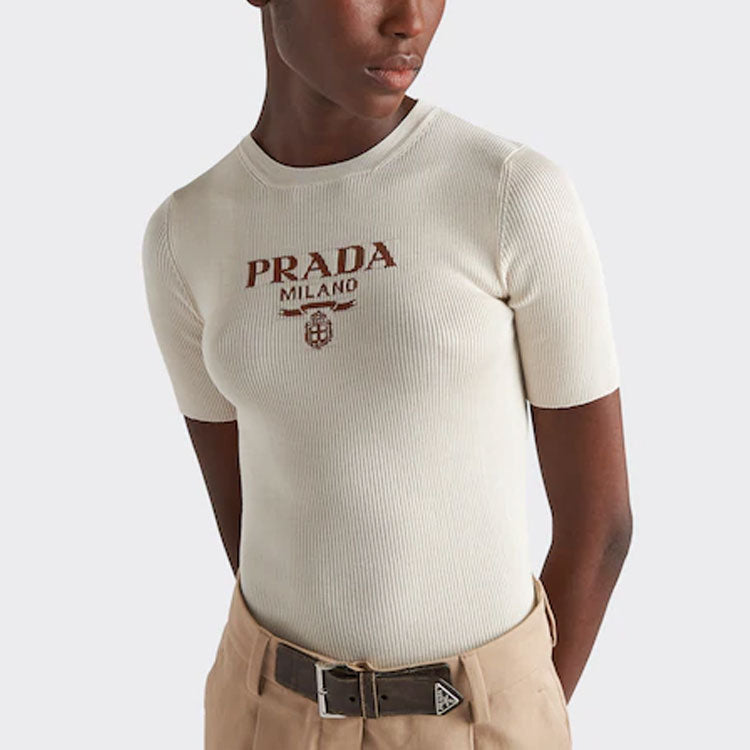 PRADA Logo intarsia Silk Jumper