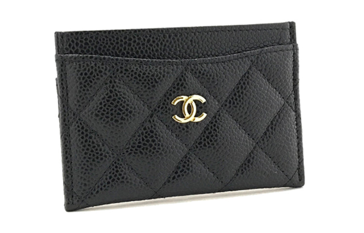 CHANEL Cow Leather Card Holder Women's Black